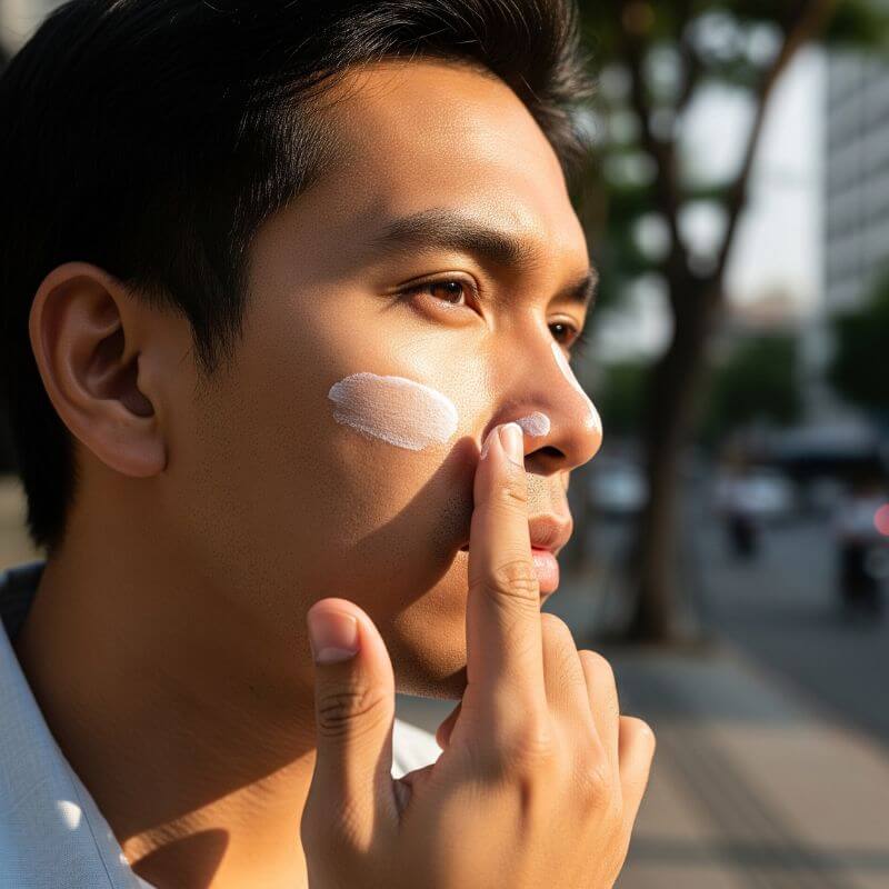 ผู้ชายทากันแดดปกป้องผิวจากแสงแดด