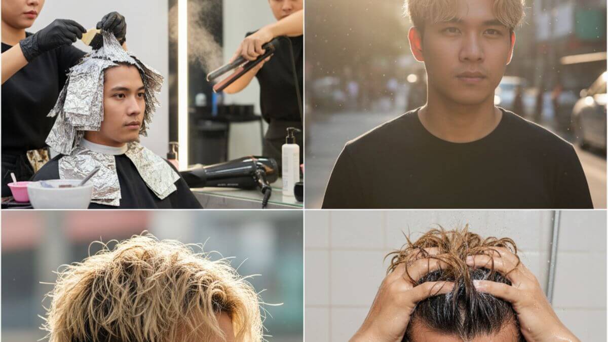 ประเภทผมเสียผู้ชายจากเคมี ความร้อน มลภาวะ และพฤติกรรม