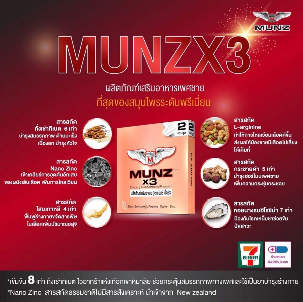 Munz อาหารเสริมเพศชาย กระชายดำ ถั่งเช่า โสม
