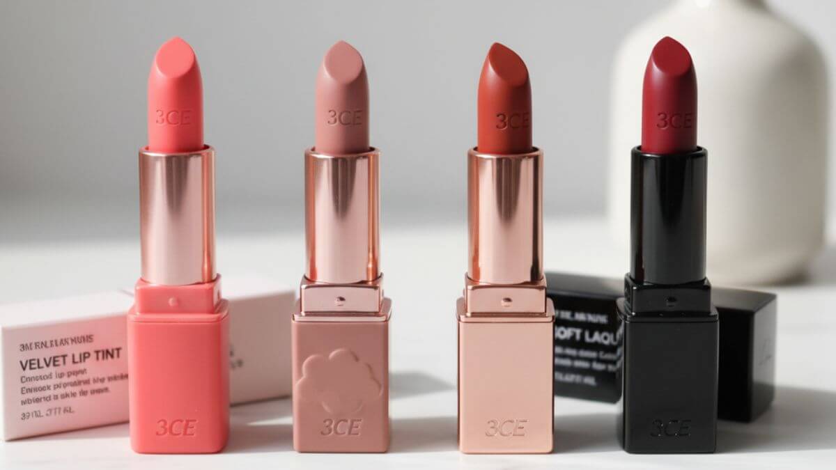 รีวิวลิป 3CE (Three Concept Eyes) ลิปสติกเกาหลีสุดฮิต สีสวยละมุน ใช้ง่ายทุกลุค 5 เปรียบเทียบลิป 3CE แต่ละรุ่น Velvet Cloud Mood Recipe Soft Lacquer