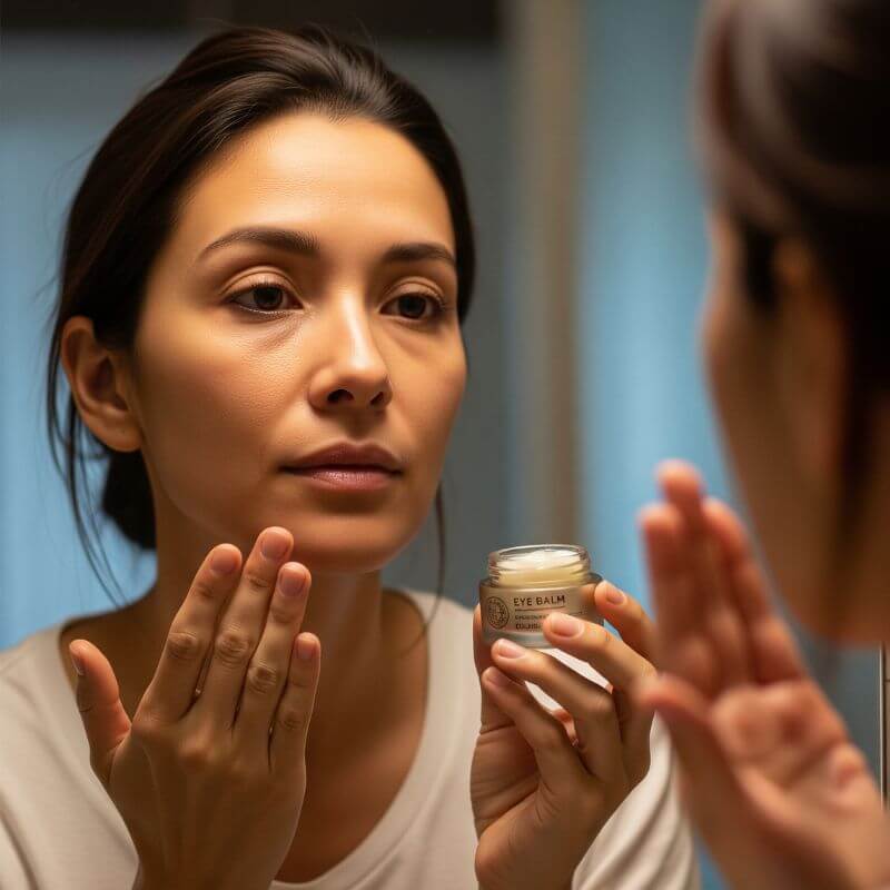 อายบาล์ม Eye Balm เติมความชุ่มชื่นรอบดวงจาอย่างล้ำลึก 4 ผู้หญิงอายุ 30 ปีขึ้นไปถืออายบาล์มขณะดูแลผิวรอบตา