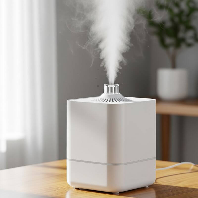 เครื่องพ่นไอน้ำทำงาน ปล่อยละอองไอน้ำเพิ่มความชื้น