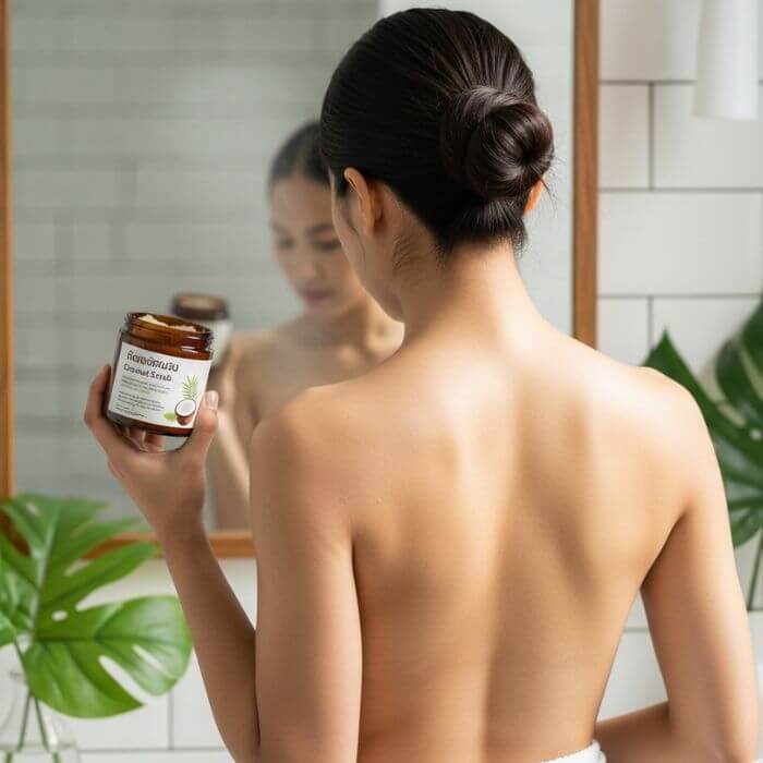 สครับมะพร้าว คืออะไร? คุณสมบัติ วิธีใช้ ข้อดี และแบรนด์ที่น่าสนใจ 5 ประโยชน์สครับมะพร้าว ลดสิวที่หลัง ผิวกระจ่างใส