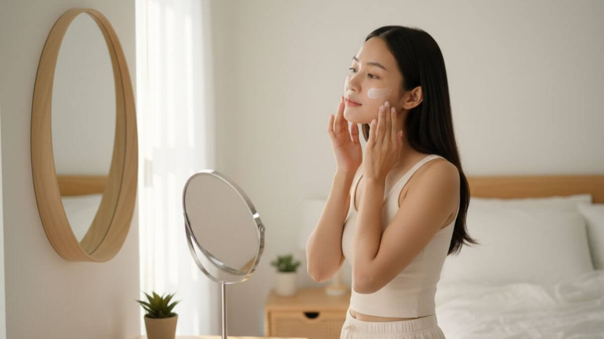 ครีมบำรุงผสมกันแดด 2-in-1 ใช้แทนครีมสองขั้นตอนได้จริงไหม? 2 หญิงสาวชาวไทยกำลังทาครีมบำรุงผสมกันแดด 2-in-1 เนื้อบางเบา