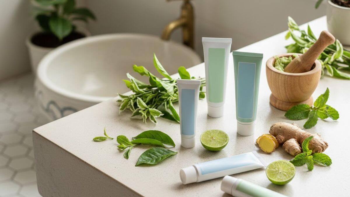 ยาสีฟันคลินิกคืออะไร แตกต่างจากยาสีฟันทั่วไปจริงไหม 4 ส่วนผสมในยาสีฟันคลินิกที่จัดวางบนพื้นผิวสะอาด