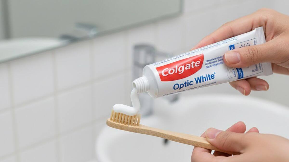 รีวิวยาสีฟันฟันขาว ตัวเด็ดที่ช่วยลดคราบเหลืองได้จริง ปี 2025 9 การบีบยาสีฟันฟันขาวในปริมาณที่เหมาะสมบนแปรงสีฟัน